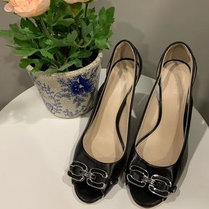 Coach black leather wedge shoes